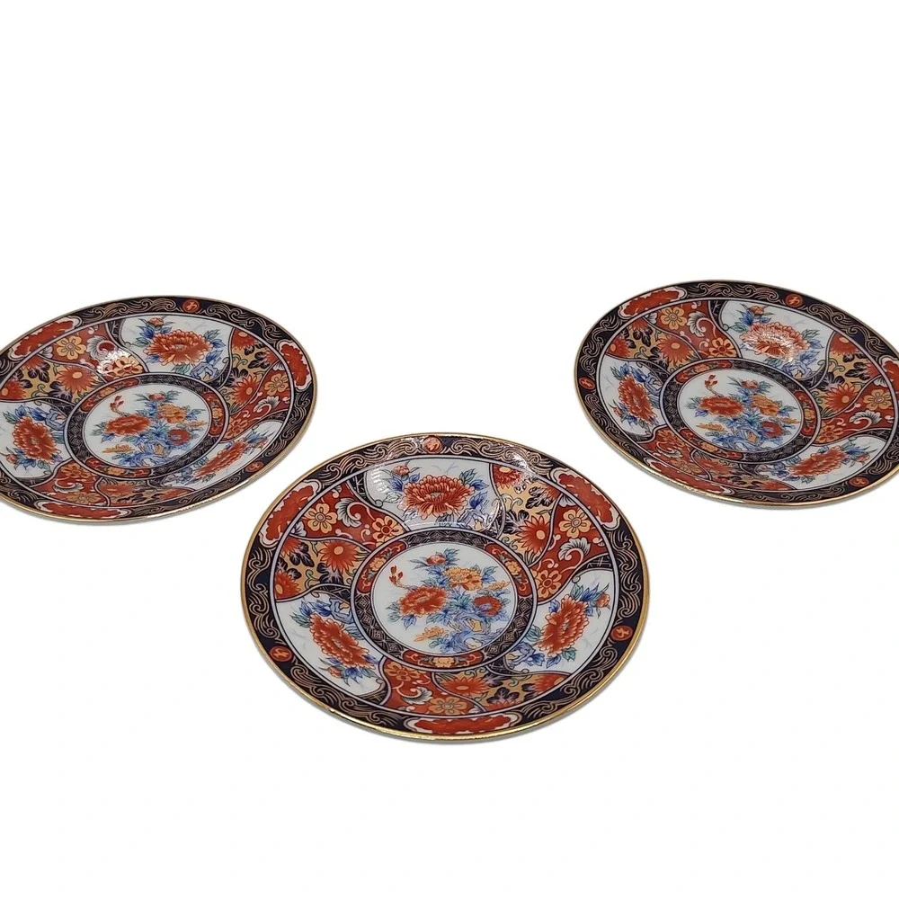 Vintage‎ Japanese Imari Arita Demitasse Cups Saucers Peacock Handmade Six Pieces